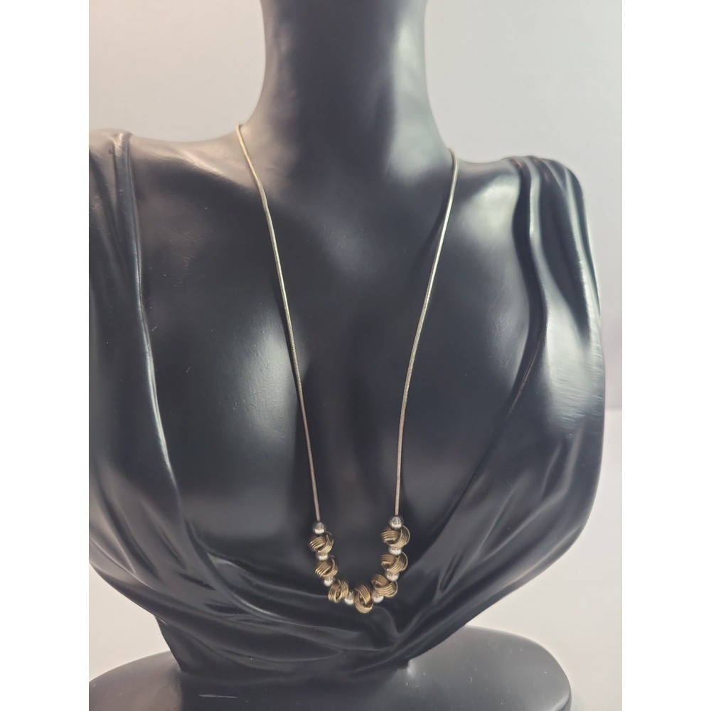 Two Tone Gold Silver Knot Bead Necklace Station Snake Chain Statement Jewelry